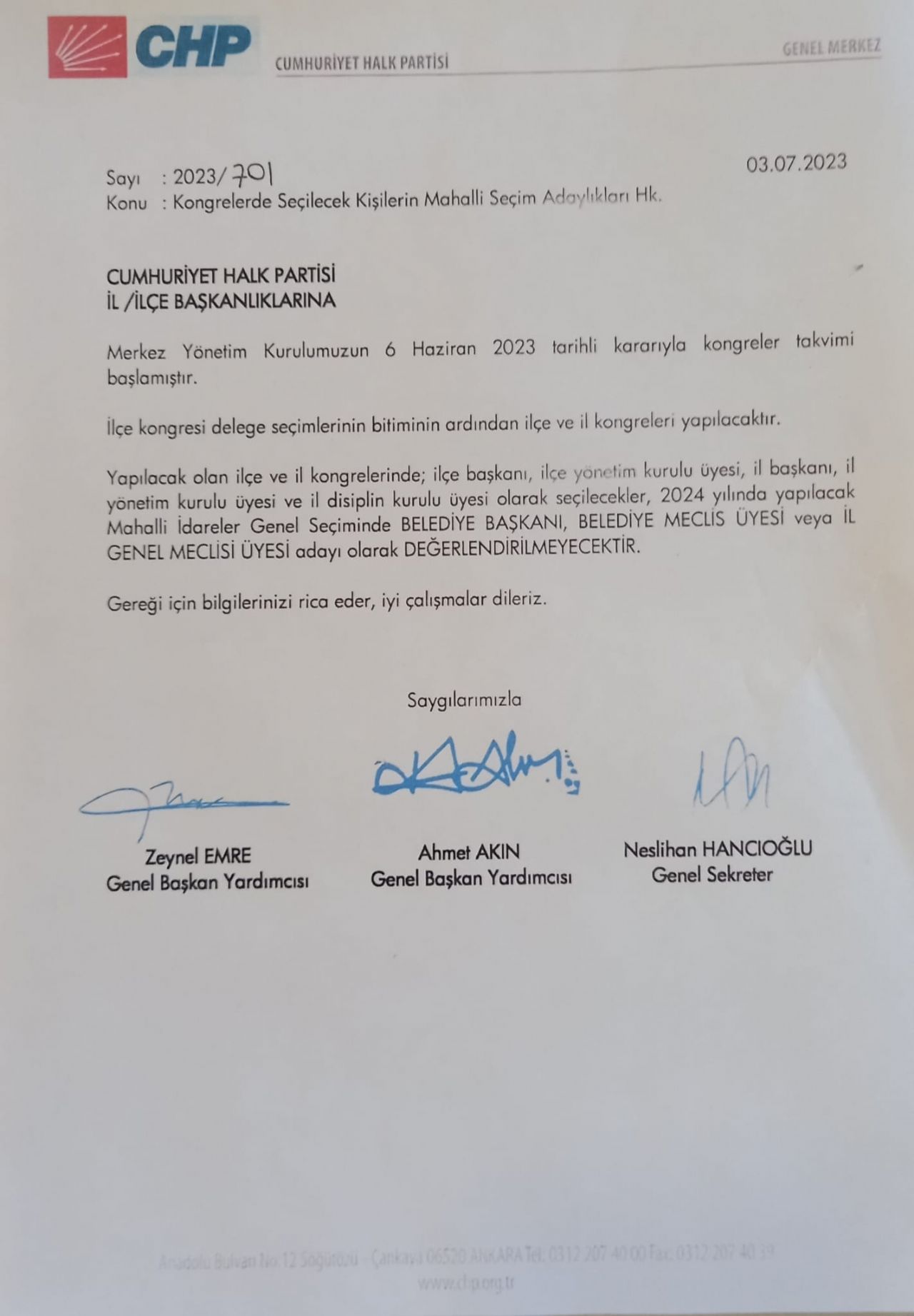 CHP’de Yönetime Girenler Aday Olamayacak.