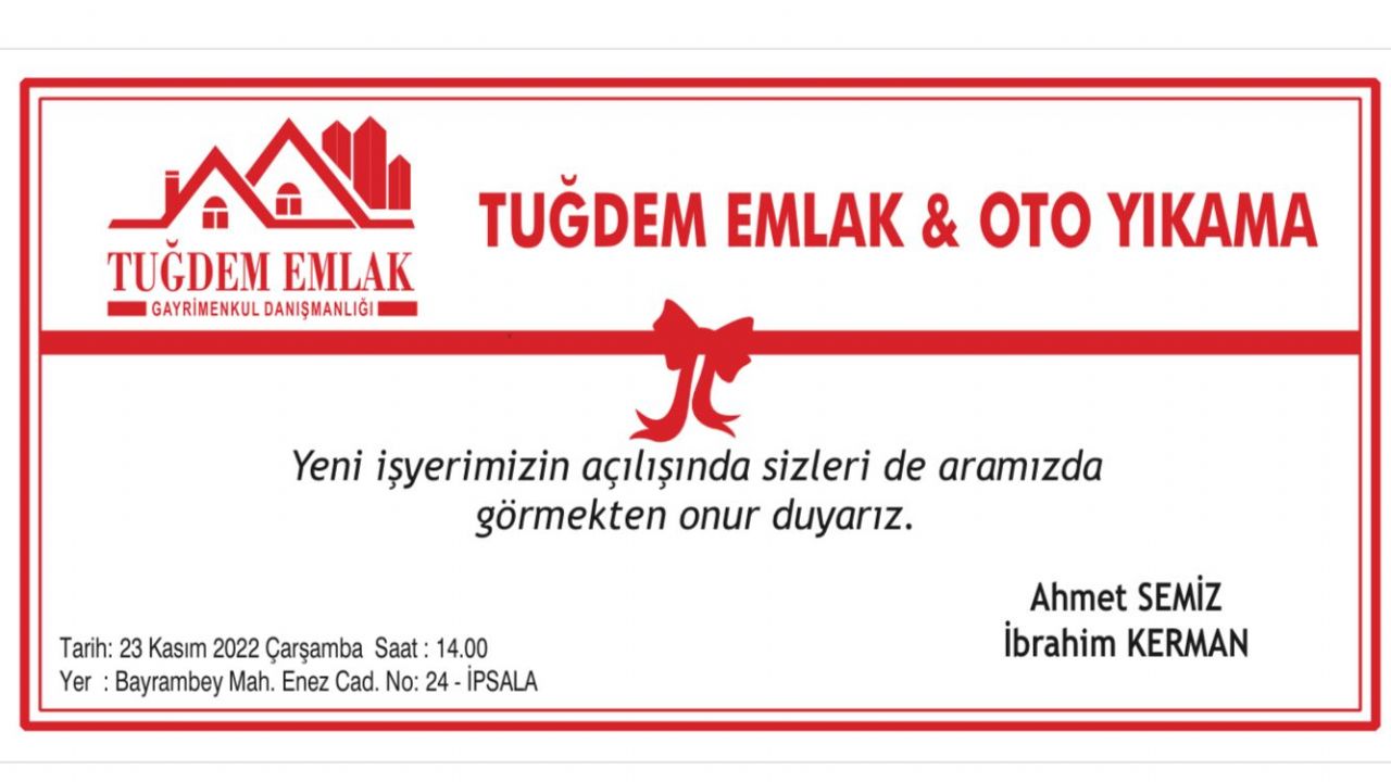 TUĞDEM Emlak & Oto Yıkama Açılıyor