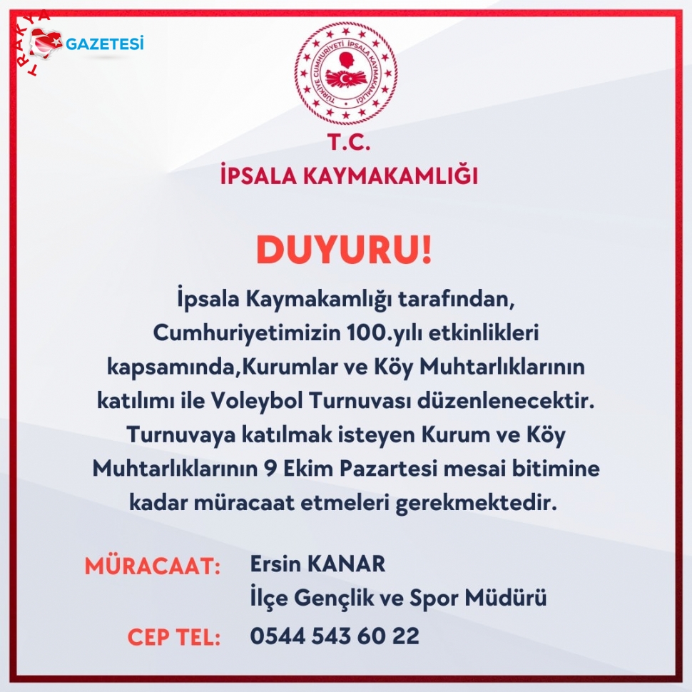 İpsala’da Voleybol Turnuvası Düzenlenecek.